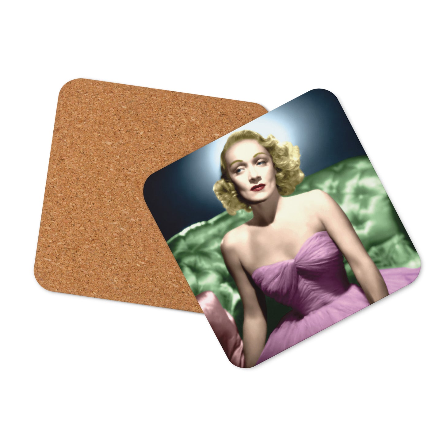 The glamorous Marlene Dietrich Cork-back coaster