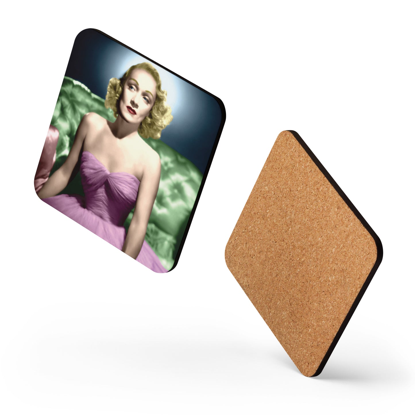 The glamorous Marlene Dietrich Cork-back coaster