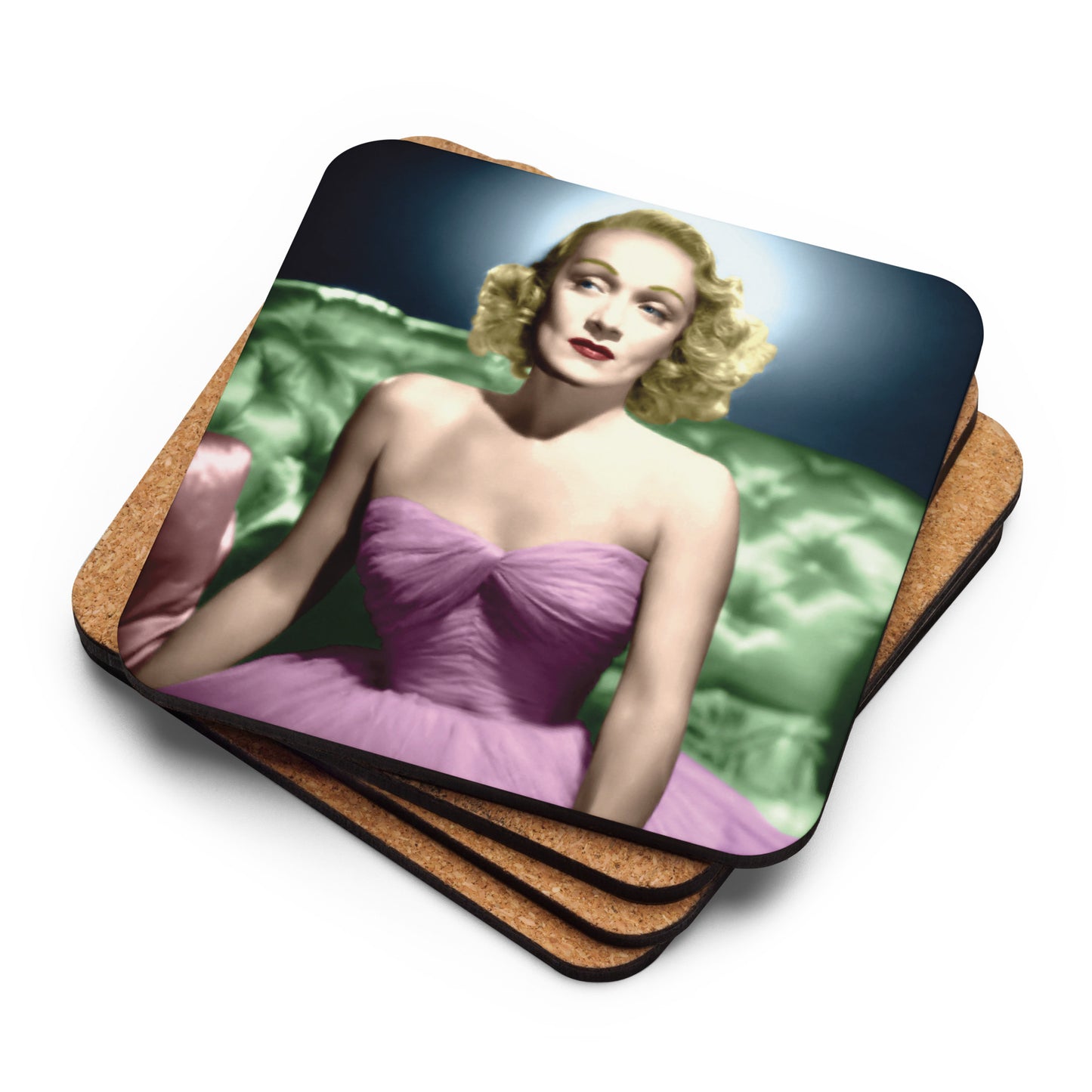 The glamorous Marlene Dietrich Cork-back coaster